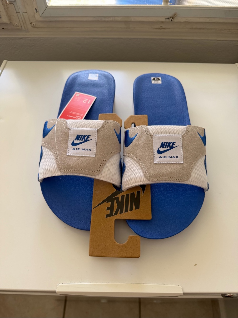 Nike Air Max Blue White and Tan Slide Sandals FJ4007-100 size 12 mens